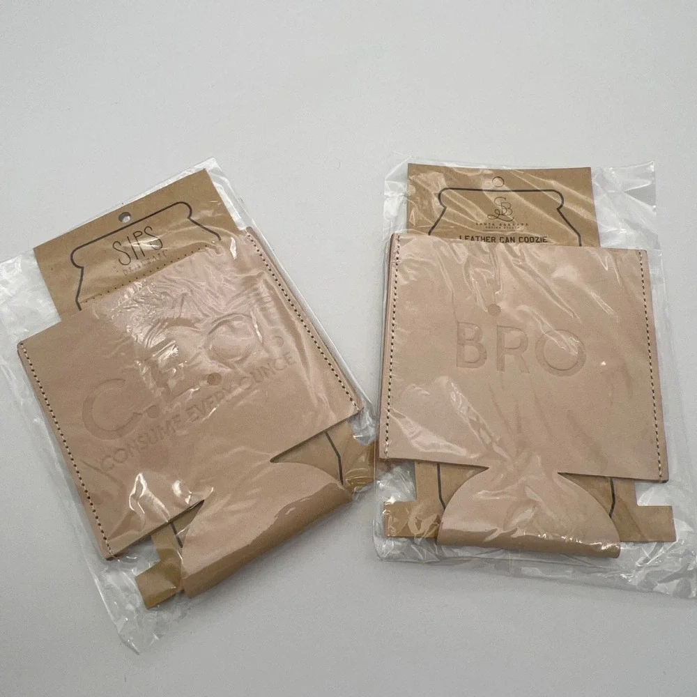 Santa Barbara Sips Drinkwear Leather Can 2 Coozies CEO consume every ounce & BRO